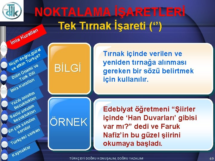 NOKTALAMA İŞARETLERİ arı l l ura K la İm zel ü g ru, çe?