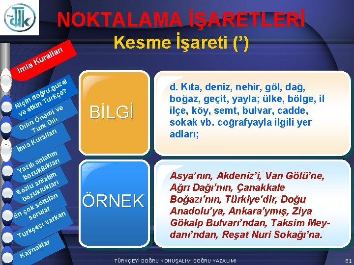 NOKTALAMA İŞARETLERİ arı l l ura K la İm zel ü g ru, çe?