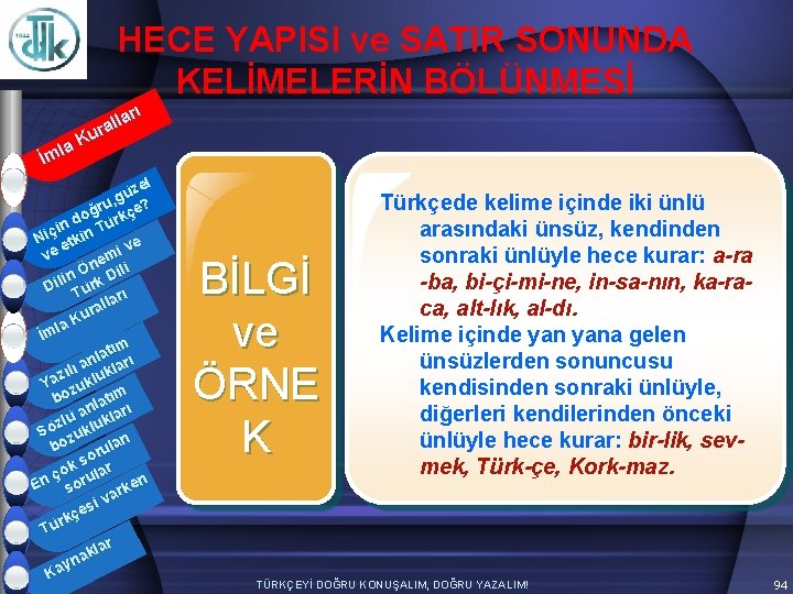 HECE YAPISI ve SATIR SONUNDA KELİMELERİN BÖLÜNMESİ arı l l ura K la İm