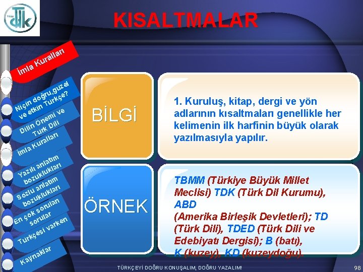 KISALTMALAR arı l l ura K la İm zel ü g ru, çe? ğ