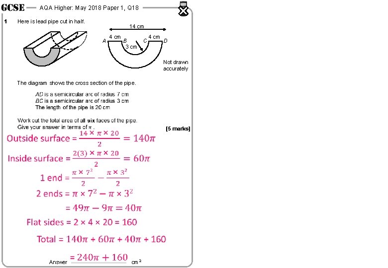 AQA Higher: May 2018 Paper 1, Q 18 1 Here is lead pipe cut