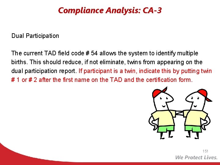 Compliance Analysis: CA-3 Dual Participation The current TAD field code # 54 allows the