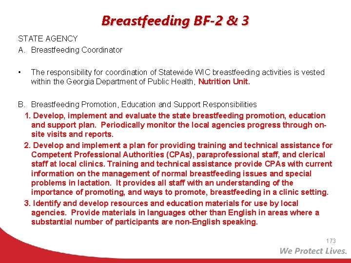 Breastfeeding BF-2 & 3 STATE AGENCY A. Breastfeeding Coordinator • The responsibility for coordination