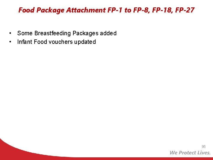 Food Package Attachment FP-1 to FP-8, FP-18, FP-27 • Some Breastfeeding Packages added •