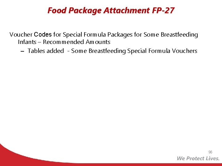 Food Package Attachment FP-27 Voucher Codes for Special Formula Packages for Some Breastfeeding Infants