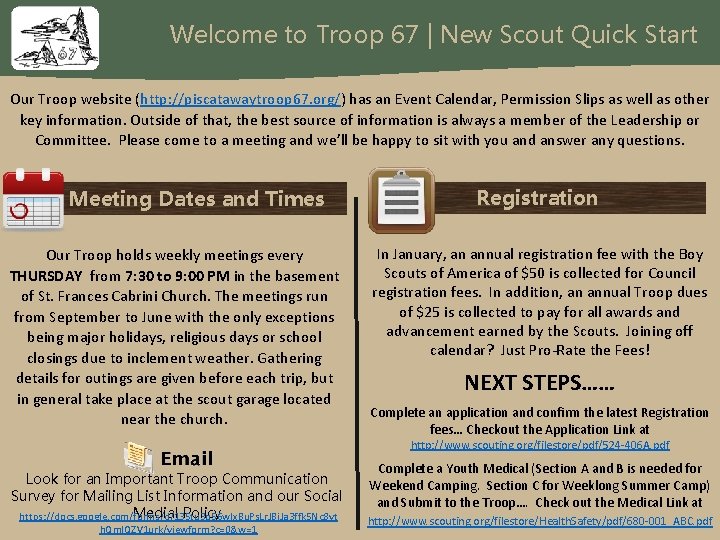 Welcome to Troop 67 | New Scout Quick Start Our Troop website (http: //piscatawaytroop