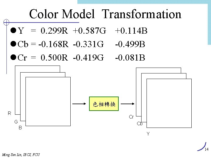 Color Model Transformation l Y = 0. 299 R +0. 587 G +0. 114