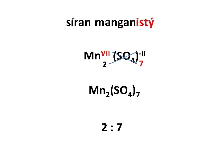 síran manganistý Mn. VII (SO 4)-II 2 7 Mn 2(SO 4)7 2: 7 