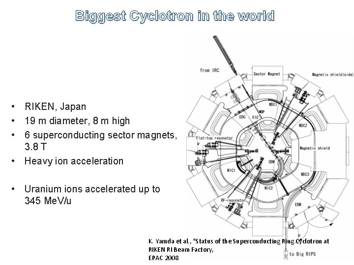 Biggest Cyclotron in the world • RIKEN, Japan • 19 m diameter, 8 m