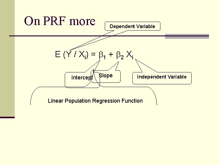 On PRF more Dependent Variable E (Y / Xi) = 1 + 2 Xi