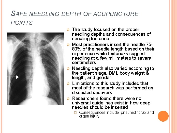 SAFE NEEDLING DEPTH OF ACUPUNCTURE POINTS The study focused on the proper needling depths