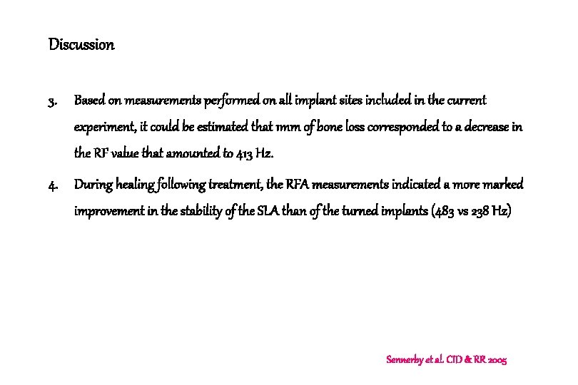 Discussion 3. Based on measurements performed on all implant sites included in the current Discussion 3. Based on measurements performed on all implant sites included in the current