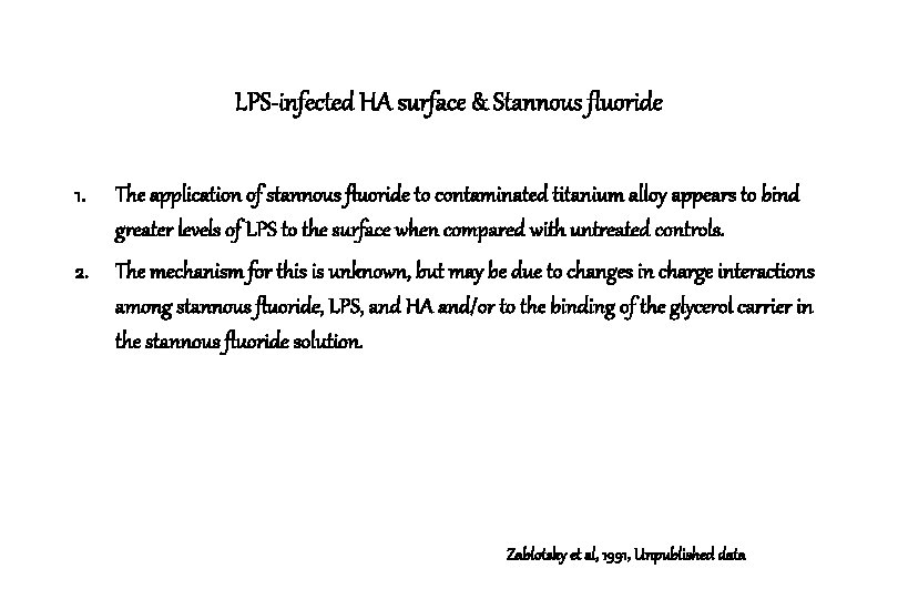LPS-infected HA surface & Stannous fluoride 1. The application of stannous fluoride to contaminated LPS-infected HA surface & Stannous fluoride 1. The application of stannous fluoride to contaminated