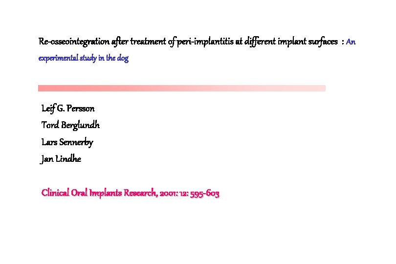 Re-osseointegration after treatment of peri-implantitis at different implant surfaces : An experimental study in Re-osseointegration after treatment of peri-implantitis at different implant surfaces : An experimental study in