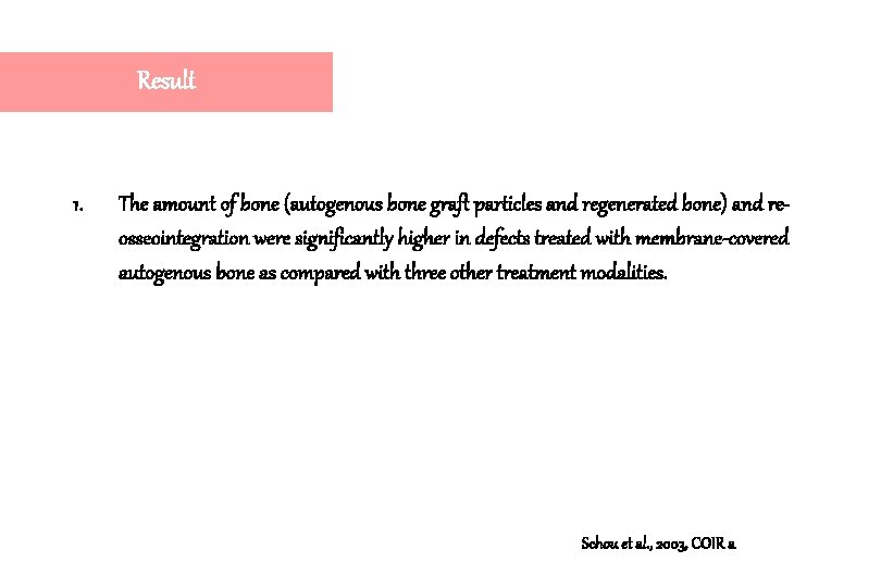Result 1. The amount of bone (autogenous bone graft particles and regenerated bone) and Result 1. The amount of bone (autogenous bone graft particles and regenerated bone) and