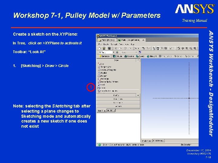 Workshop 7 -1, Pulley Model w/ Parameters In Tree, click on >XYPlane to activate