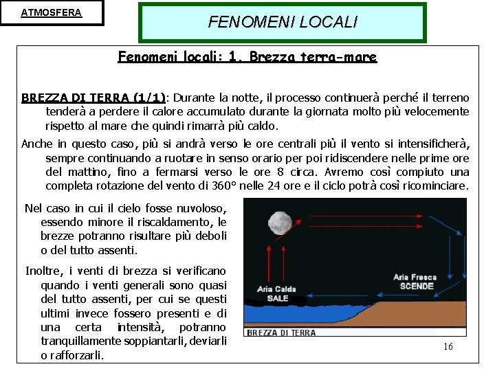 ATMOSFERA FENOMENI LOCALI Fenomeni locali: 1. Brezza terra-mare BREZZA DI TERRA (1/1): Durante la