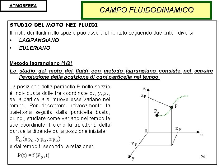 ATMOSFERA CAMPO FLUIDODINAMICO STUDIO DEL MOTO NEI FLUIDI Il moto dei fluidi nello spazio