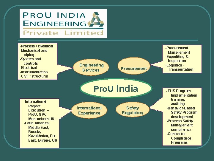 -Process / chemical -Mechanical and piping -System and controls -Electrical -Instrumentation -Civil / structural