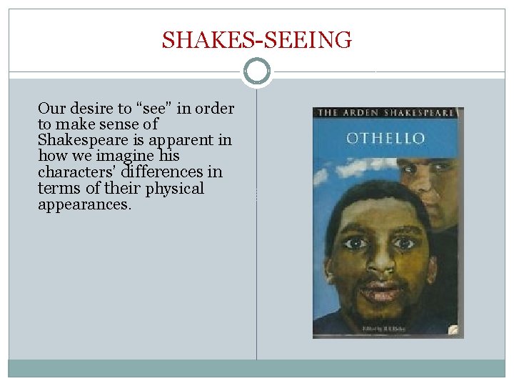 SHAKES-SEEING Our desire to “see” in order to make sense of Shakespeare is apparent