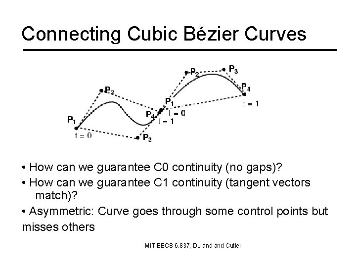 Connecting Cubic Bézier Curves • How can we guarantee C 0 continuity (no gaps)?