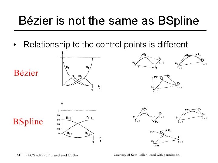 Bézier is not the same as BSpline • Relationship to the control points is