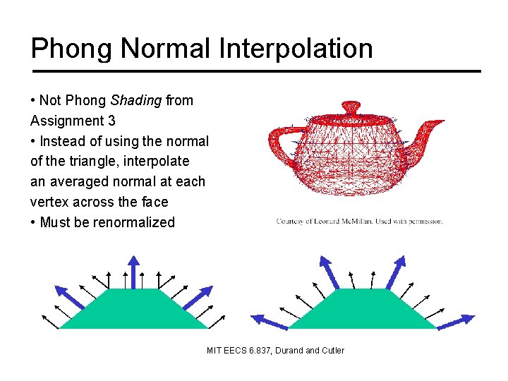 Phong Normal Interpolation • Not Phong Shading from Assignment 3 • Instead of using