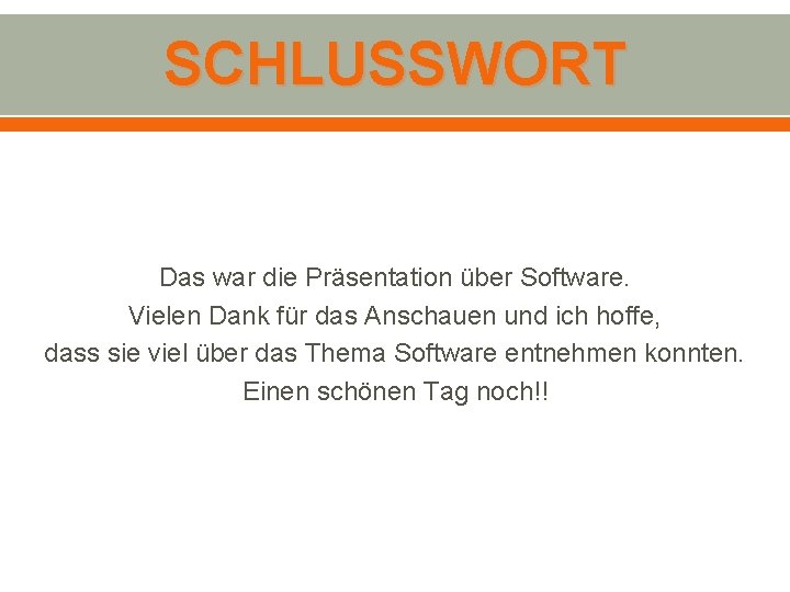SCHLUSSWORT Das war die Präsentation über Software. Vielen Dank für das Anschauen und ich