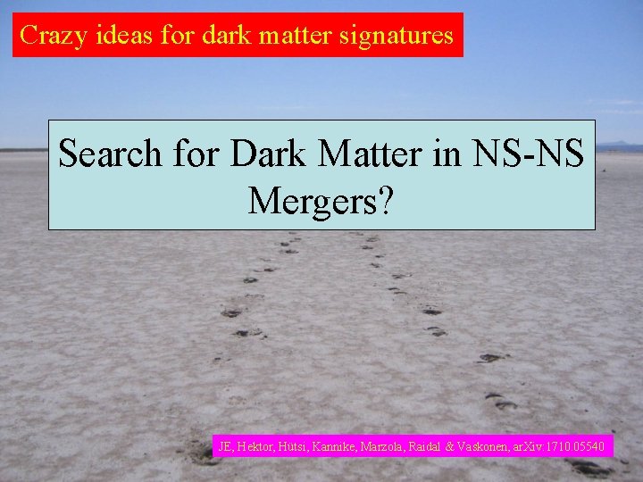 Crazy ideas for dark matter signatures Search for Dark Matter in NS-NS Mergers? JE,