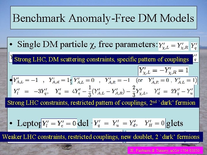 Benchmark Anomaly-Free DM Models • Single DM particle χ, free parameters: , Strong LHC,