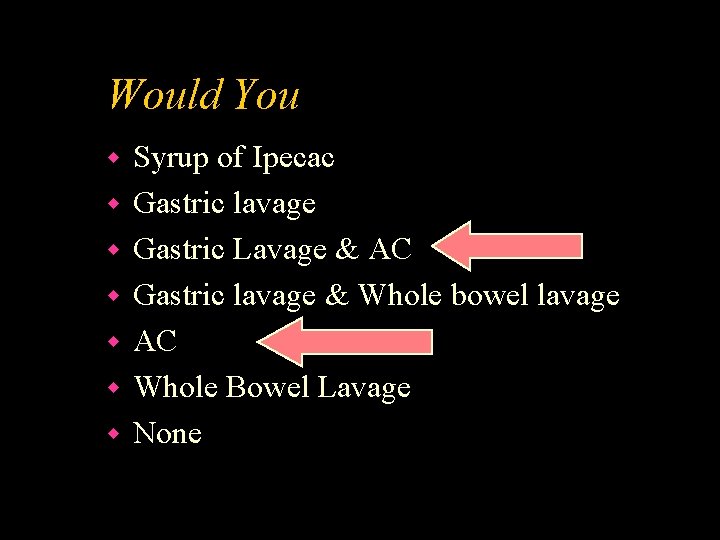 Would You w w w w Syrup of Ipecac Gastric lavage Gastric Lavage &