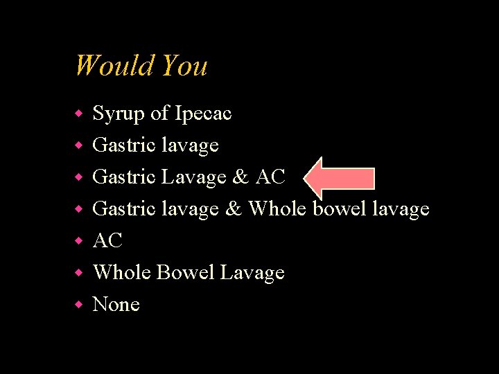 Would You w w w w Syrup of Ipecac Gastric lavage Gastric Lavage &