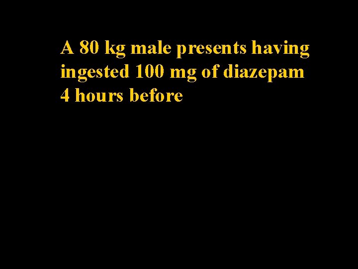 A 80 kg male presents having ingested 100 mg of diazepam 4 hours before