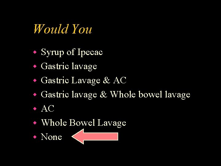 Would You w w w w Syrup of Ipecac Gastric lavage Gastric Lavage &