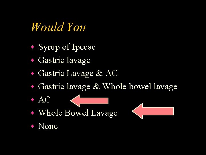 Would You w w w w Syrup of Ipecac Gastric lavage Gastric Lavage &