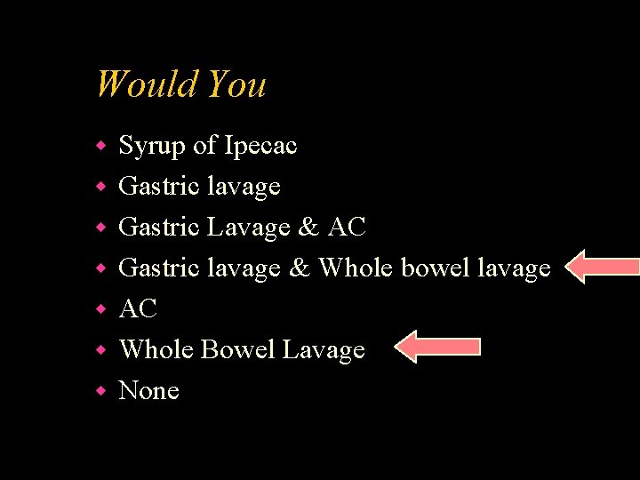 Would You w w w w Syrup of Ipecac Gastric lavage Gastric Lavage &