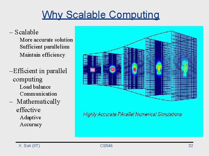 Why Scalable Computing – Scalable More accurate solution Sufficient parallelism Maintain efficiency – Efficient