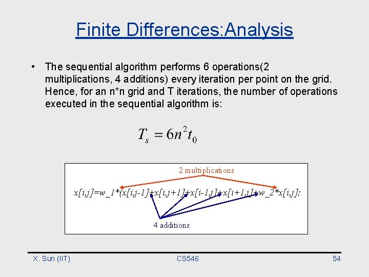 Finite Differences: Analysis • The sequential algorithm performs 6 operations(2 multiplications, 4 additions) every