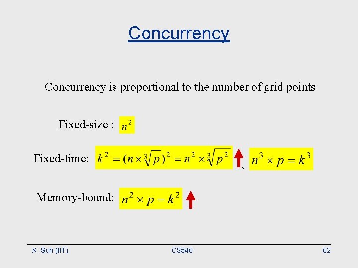 Concurrency is proportional to the number of grid points Fixed-size : Fixed-time: , Memory-bound: