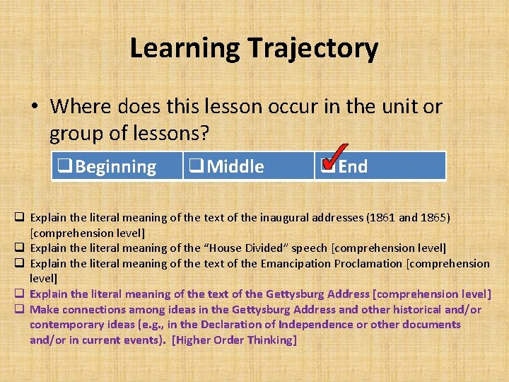 Learning Trajectory • Where does this lesson occur in the unit or group of