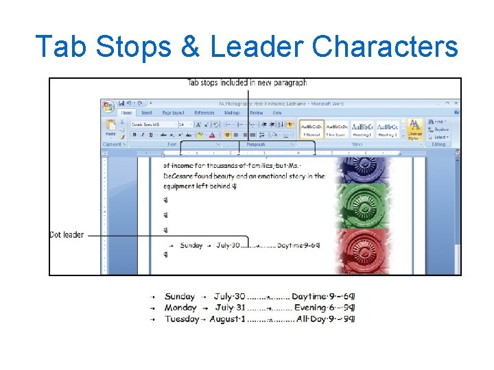 Tab Stops & Leader Characters 