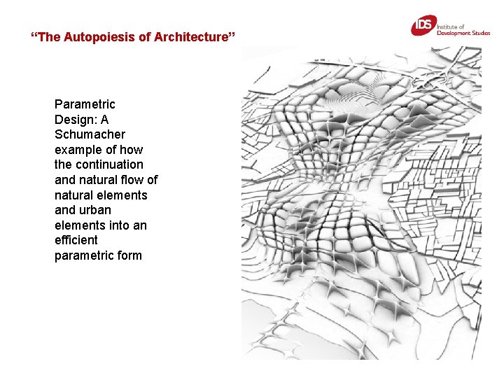 “The Autopoiesis of Architecture” Parametric Design: A Schumacher example of how the continuation and