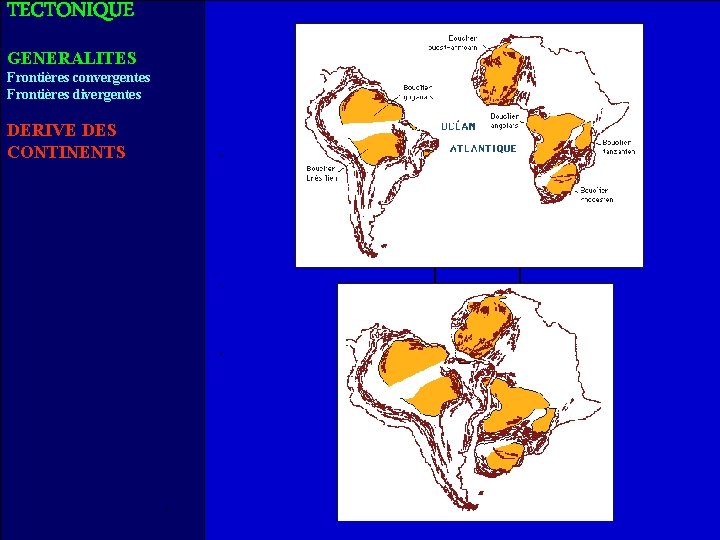 TECTONIQUE GENERALITES Frontières convergentes Frontières divergentes DERIVE DES CONTINENTS 