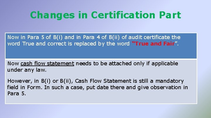 Changes in Certification Part Now in Para 5 of B(i) and in Para 4