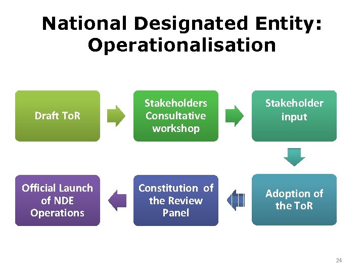National Designated Entity: Operationalisation Draft To. R Stakeholders Consultative workshop Stakeholder input Official Launch