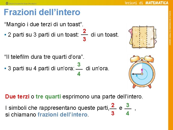 Frazioni dell’intero “Mangio i due terzi di un toast”. 2 • 2 parti su