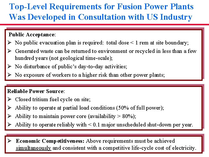 Top-Level Requirements for Fusion Power Plants Was Developed in Consultation with US Industry Public