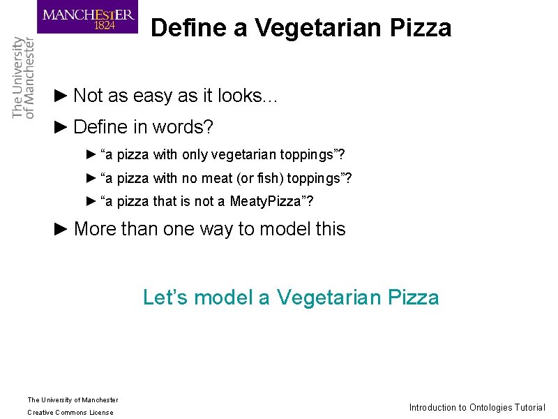 Define a Vegetarian Pizza ► Not as easy as it looks… ► Define in