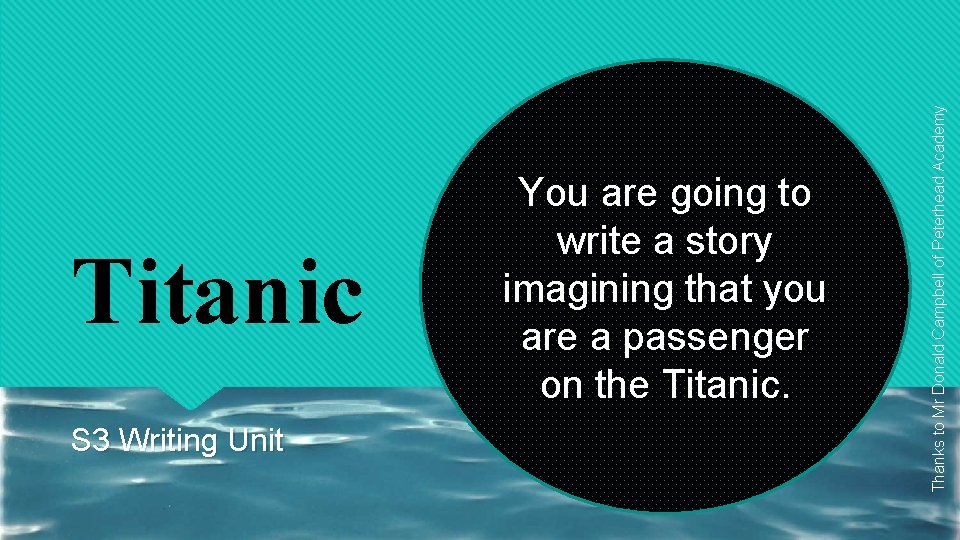 S 3 Writing Unit Thanks to Mr Donald Campbell of Peterhead Academy Titanic You