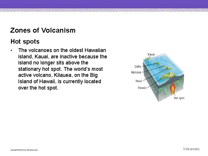 Zones of Volcanism Hot spots • The volcanoes on the oldest Hawaiian island, Kauai,